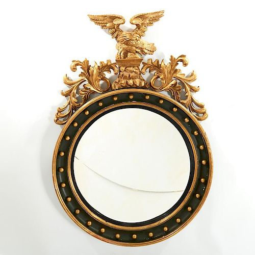 Very large Regency giltwood convex mirror