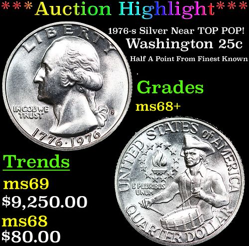 ***Auction Highlight*** 1976-s Silver Washington Quarter Near TOP POP! 25c Graded ms68+ BY SEGS (fc)
