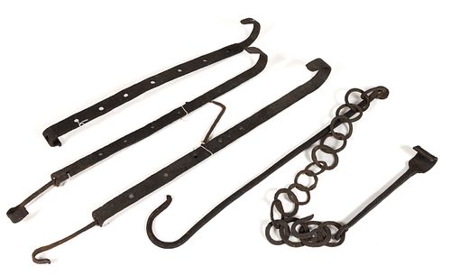 ASSORTED WROUGHT-IRON HEARTH TRAMMELS, LOT OF FOUR