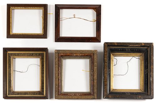 ASSORTED MOLDED-WOOD AND GESSO FRAMES, LOT OF FIVE