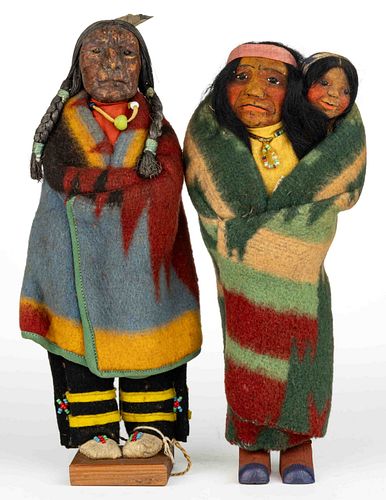 ASSORTED CREPE-PAPER / COMPOSITION SOUVENIR NATIVE AMERICAN CHARACTER DOLLS, LOT OF TWO