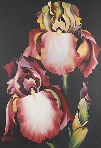 Lowell Nesbitt "Two Irises on Black" Oil on Canvas