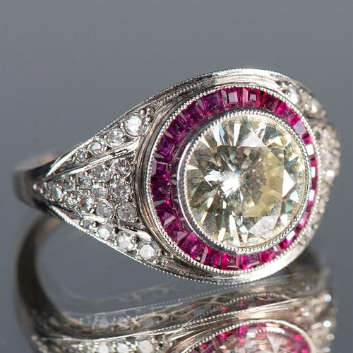 Stunning White Gold, 3ct Diamonds and Rubies Ring