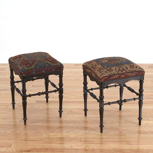Pair Victorian ebonized wood stools
