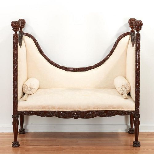 Victorian carved mahogany high back settee