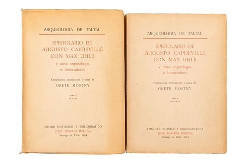 EPISTOLARIO DE AUGUSTO CAPDEVILLE CON MAX UHLE Y OTROS ARQUEÓLOGOS E HISTORIADORES. SANTIAGO DE CHILE, 1964. PIEZAS: 2.