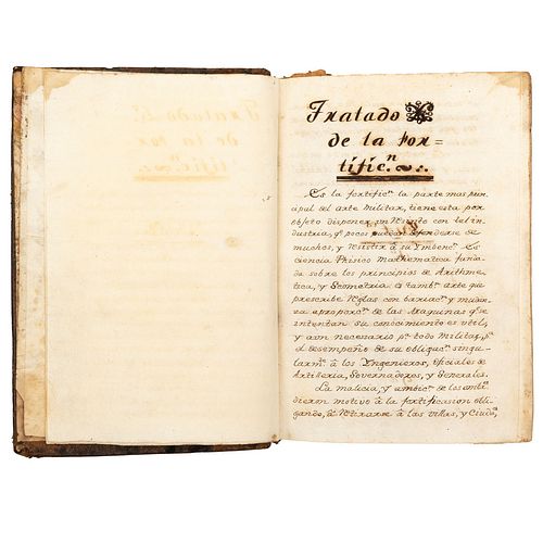 Tratado de Fortificación. Manuscrito del Siglo XVIII.  8o. marquilla, sin paginar.