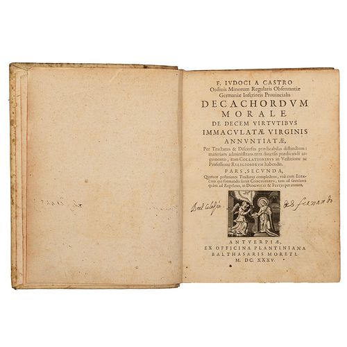 Castro, F. Iudoci. Decachordum Morale de Decem Virtutibus. Antuerpiae: Ex officina Plantiniana, 1635.