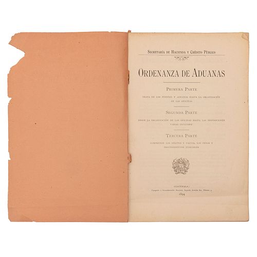 Ordenanzas de Aduanas. Guatemala: Tipografía y Encuadernación Nacional, 1894.