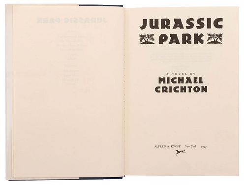 Crichton, Michael. Jurassic Park. New York: Alfred A. Knopf, 1990. 4o. marquilla, 400 p. + 1 h. Firmado. Encuadernado en pas...