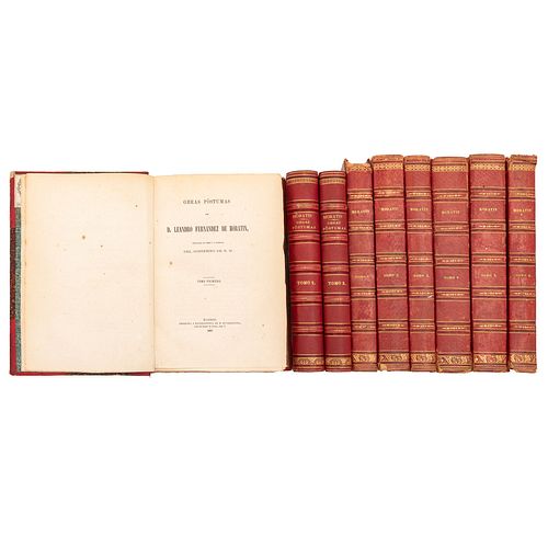 Fernández de Moratín, Leandro. Obras / Obras Póstumas. Con Ex Libris de Joaquín García Icazbalceta. Madrid: 1831 y 1867. Piezas: 9.