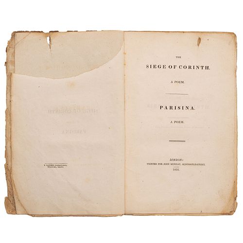 Lord Byron (George Gordon Byron). The Siege of Corinth. A Poem - Parisina. A Poem. London: Printed for John Murray, 1816. 1ra edición.