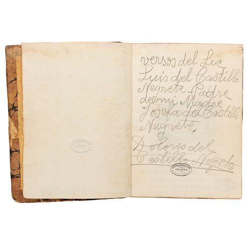 Versos del Lic. Luis del Castillo Negrete Padre de mi Madre Josefa del Castillo Negrete. México, ca. 1880. Manuscrito.