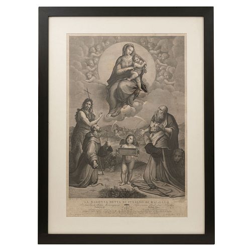 Sanzio, Rafaello. La Madonna detta di Foligno. Mediados del Siglo XIX.  Grabado, 72 x 47 cm.
