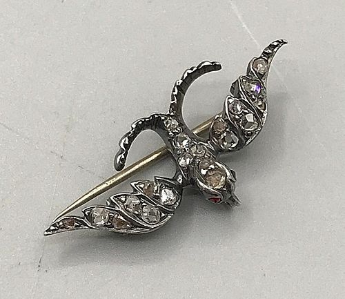 Antique Victorian Silver and Old Mine Diamond Swallow Brooch/Pendant