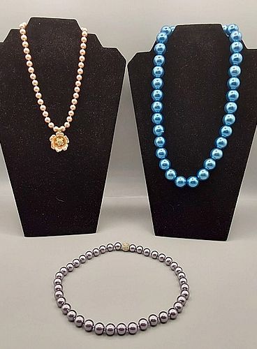 3 Faux Pearl Necklaces-Nolan Miller and More