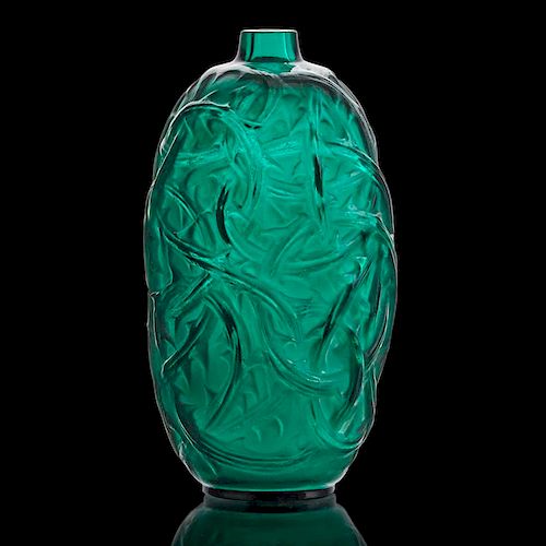 LALIQUE "Ronces" vase, green glass