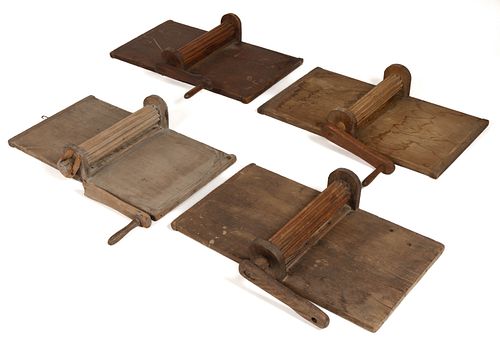 TREEN BUTTER WORKERS / ROLLERS, LOT OF FOUR 