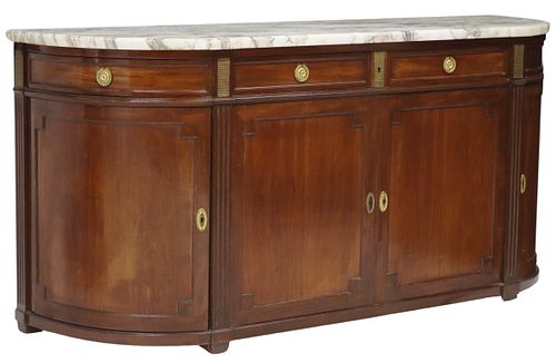 FRENCH LOUIS XVI STYLE MARBLE-TOP DEMILUNE SIDEBOARD