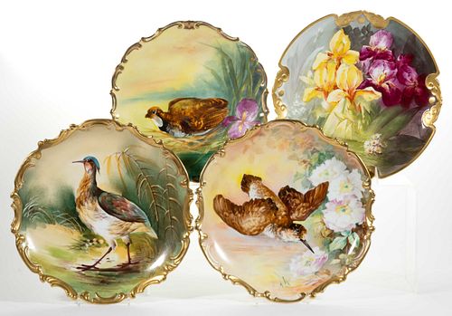 FRENCH LIMOGES HAND-PAINTED PORCELAIN PLAQUES, LOT OF FOUR