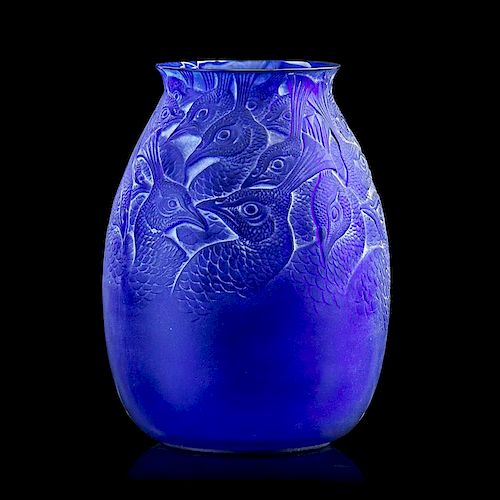 LALIQUE "Borromée" vase, blue violet glass