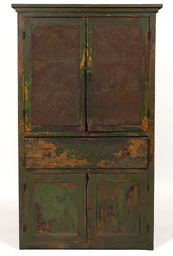 VIRGINIA PAINTED YELLOW PINE PUNCHED-TIN-PANELLED FOOD / CLOSET SAFE