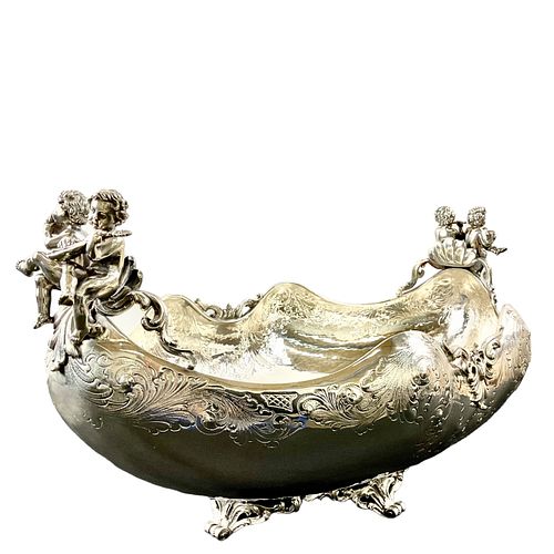 Rare Firenze Extra Large Sterling Silver Peruzzi Footed Fruit Bowl with Musical Cherubs