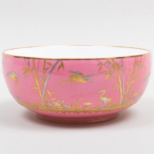 Mintons Pink Ground Porcelain Bowl with Gold and Platinum Overlay