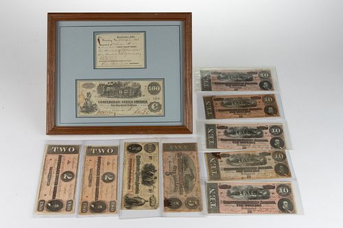 CONFEDERATE STATES CIVIL WAR OBSOLETE CURRENCY / NOTES, LOT OF TEN