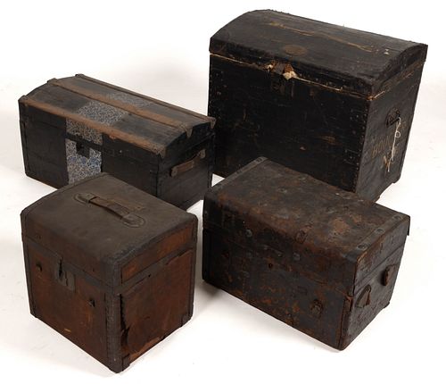 AMERICAN LEATHER- AND CANVAS-COVERED TRUNKS, LOT OF THREE