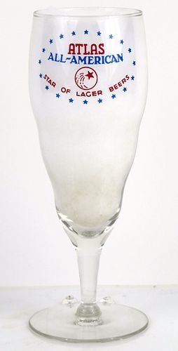 1939 Atlas All American Beer 7 Inch Stemmed ACL Drinking Glass Chicago Illinois