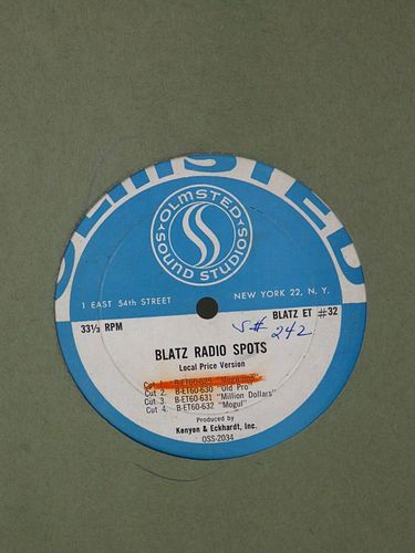 1958 Blatz Beer Radio Spots Record Milwaukee Wisconsin
