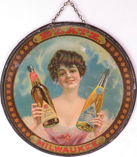 1900 Blatz Milwaukee Woman With Bottles Tin 12 inch Milwaukee Wisconsin