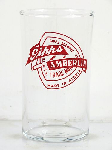 Rare 1935 Gipps Amberlin Beer 4 Inch Straight Sided ACL Drinking Glass Chicago Illinois