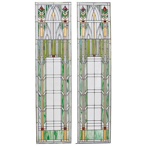 PRAIRIE STYLE Pair of large stained glass windows