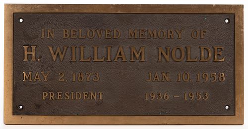 H. WILLIAM NOLDE HONORARY PLAQUE POSSIBLY FROM NOLDES BAKERY, RICHMOND, VIRGINIA