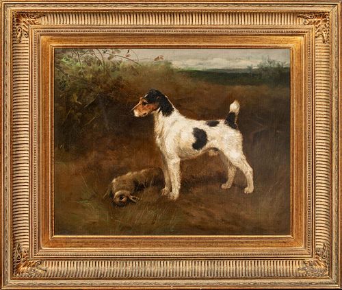 WIRE FOX TERRIER PORTRAIT & HARE OIL PAINTING