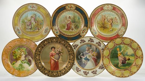 LITHOGRAPHED-TIN ADVERTISING AND OTHER PLATES, LOT OF SEVEN