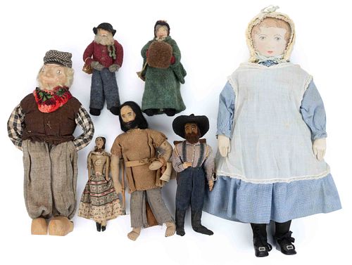 ASSORTED CLOTH AND STOCKINETTE DOLLS, LOT OF SEVEN