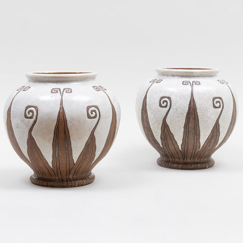 Pair of Charles Catteau for Boch Frères Porcelain Vases