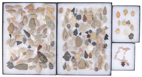 NATIVE AMERICAN STONE POINTS / TOOLS, UNCOUNTED LOT IN FOUR CASES