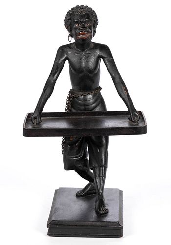 CONTINENTAL BLACKAMOOR CARVED WOODEN FIGURE / CALLING CARD RECEIVER