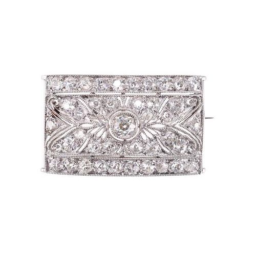 Edwardian  Filigree Platinum Diamond Brooch Pin