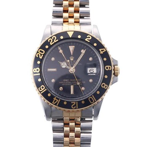 Rolex 1960s GMT Master Two Tone Black Dial Bezel Watch 1675