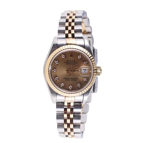 Rolex Datejust 18k Gold Steel Diamond Lady&#39;s Watch 69173