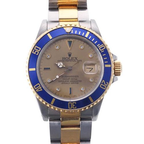 Rolex Submariner Diamond Blue Bezel Two Tone Watch 16803