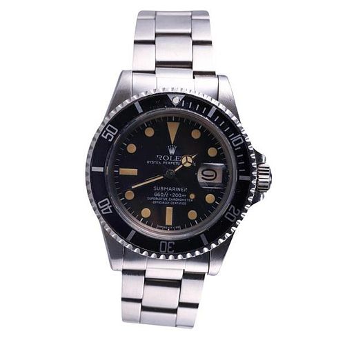 Rolex Submariner 1970s Black Dial Bezel Steel Watch 1680