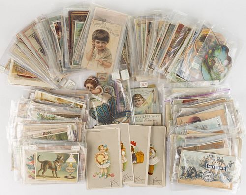 ANTIQUE ADVERTISING TRADE CARDS, LARGE UNCOUNTED LOT