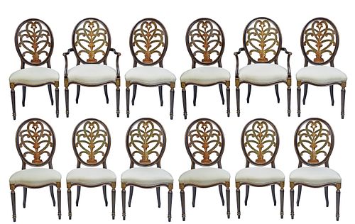  Set of 12 Galimberti Lino Painted and Parcel Gilt Dining Chairs