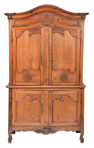 French Provincial Carved Pine Buffet a Deux Corps 